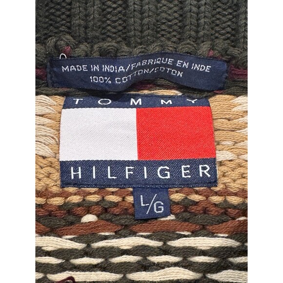 Vtg 90's Tommy Hilfiger Knit Nordic Fisherman Sweater Men’s Sz L Hunter Green - Picture 4 of 8